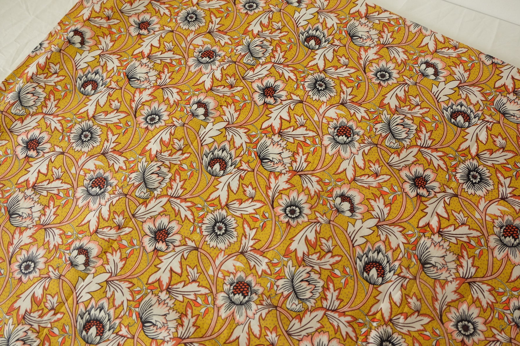Mustard Vintage Floral Cotton Lawn Fabric - 3.5 yd