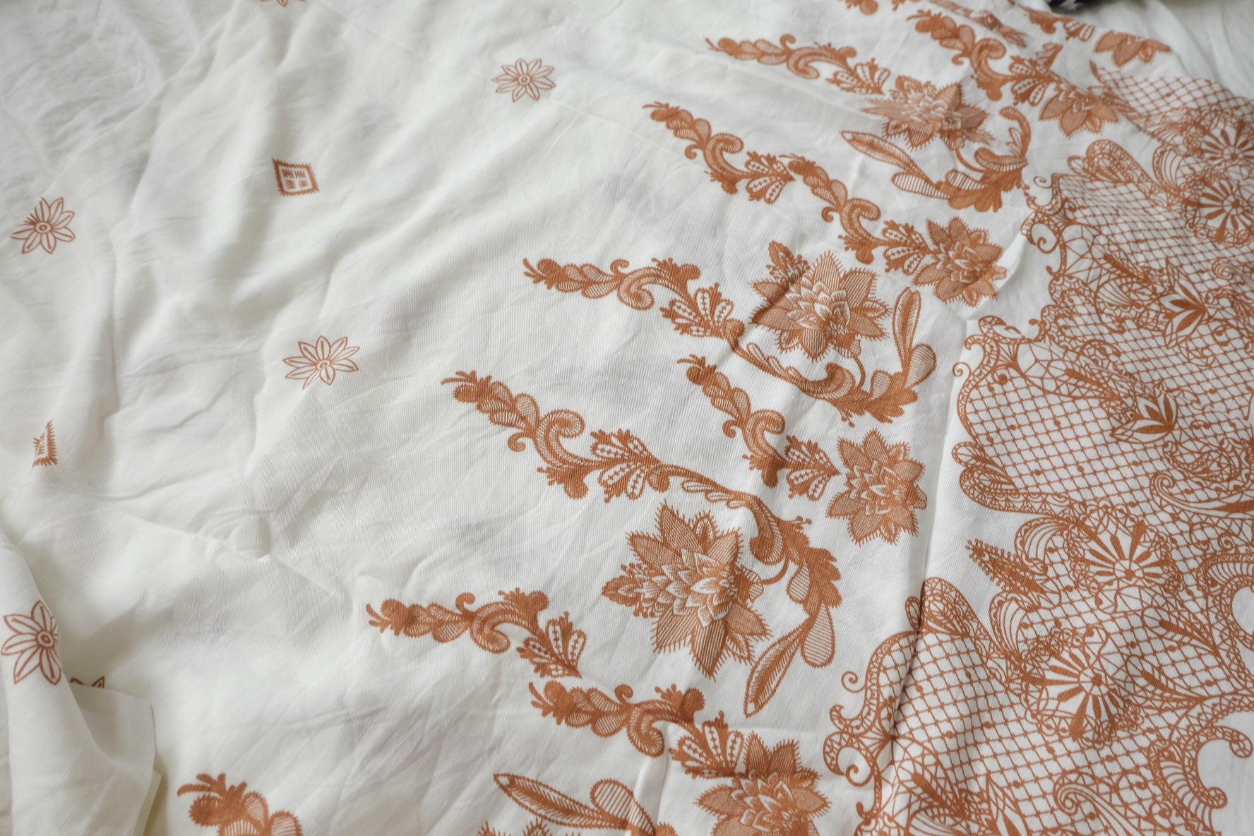 Border Print Cotton Linen Blend Fabric in Warm Caramel, 3.3 Yards