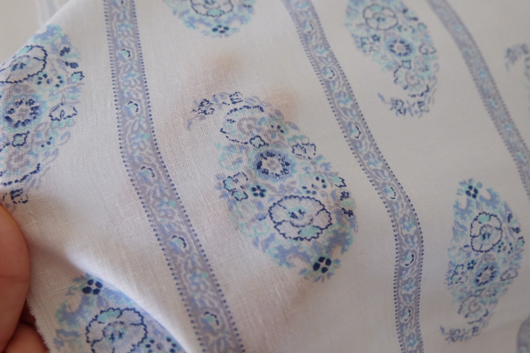 Blue Paisley Stripe Rayon Linen Fabric – 2.2 yd