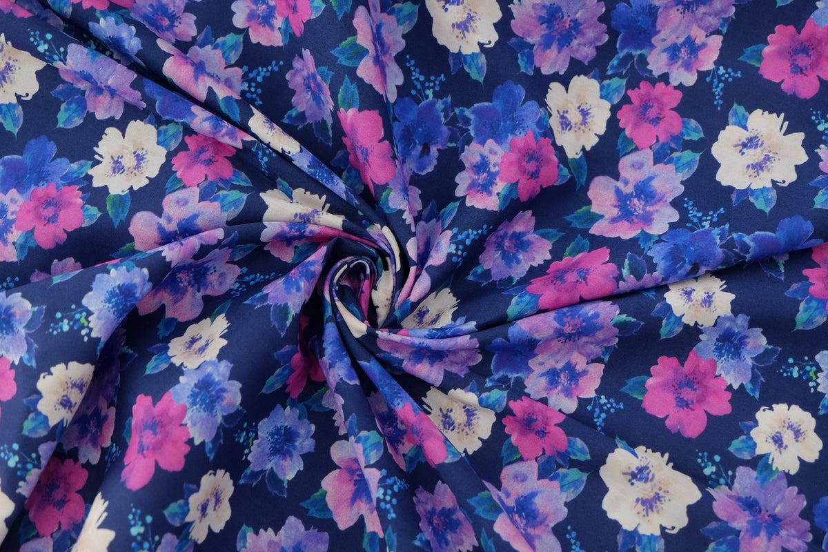 Navy Watercolor Floral Cotton Poplin – 3.3 yd