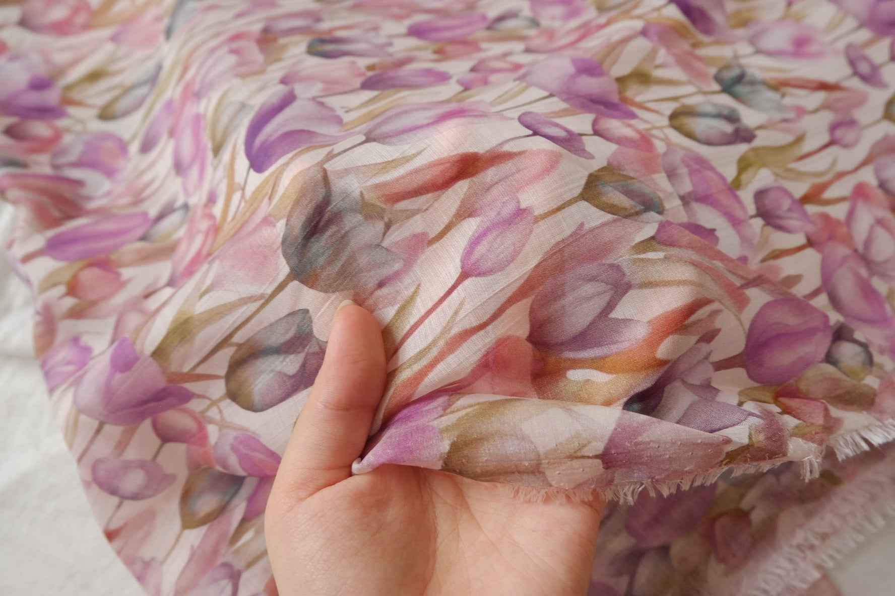 Sheer Watercolor Floral Tencel-Cotton Fabric - 3.28 yd
