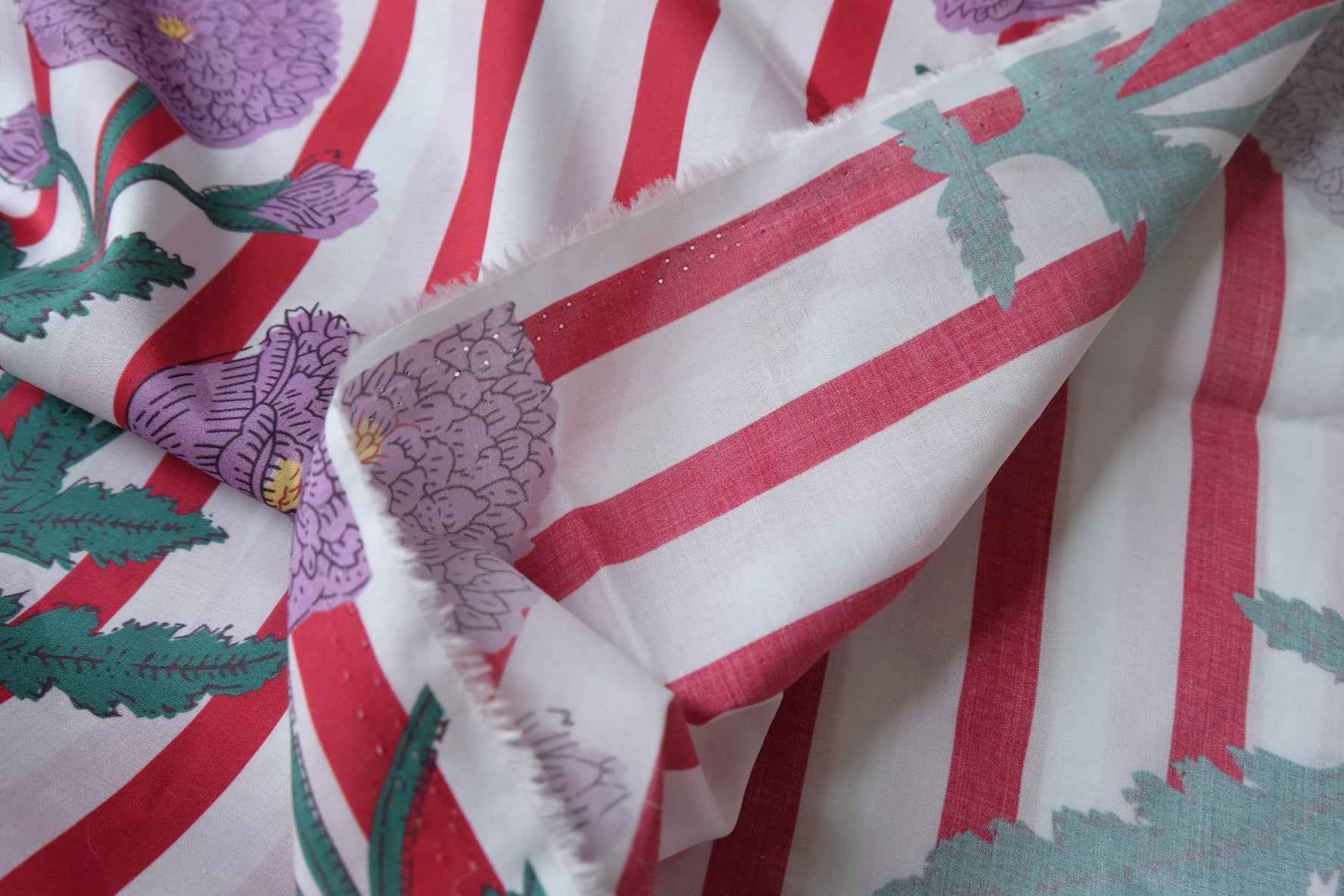 Bold Stripe Floral Cotton Fabric, Crisp 60s Dress Weight, 2.19 Yards/3.28 yards