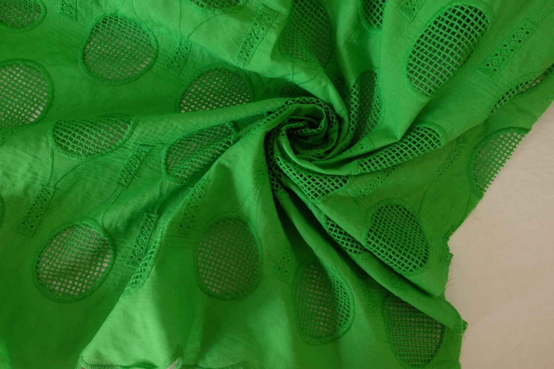 Green Embroidered Eyelet Cotton Fabric – 2.2 yd