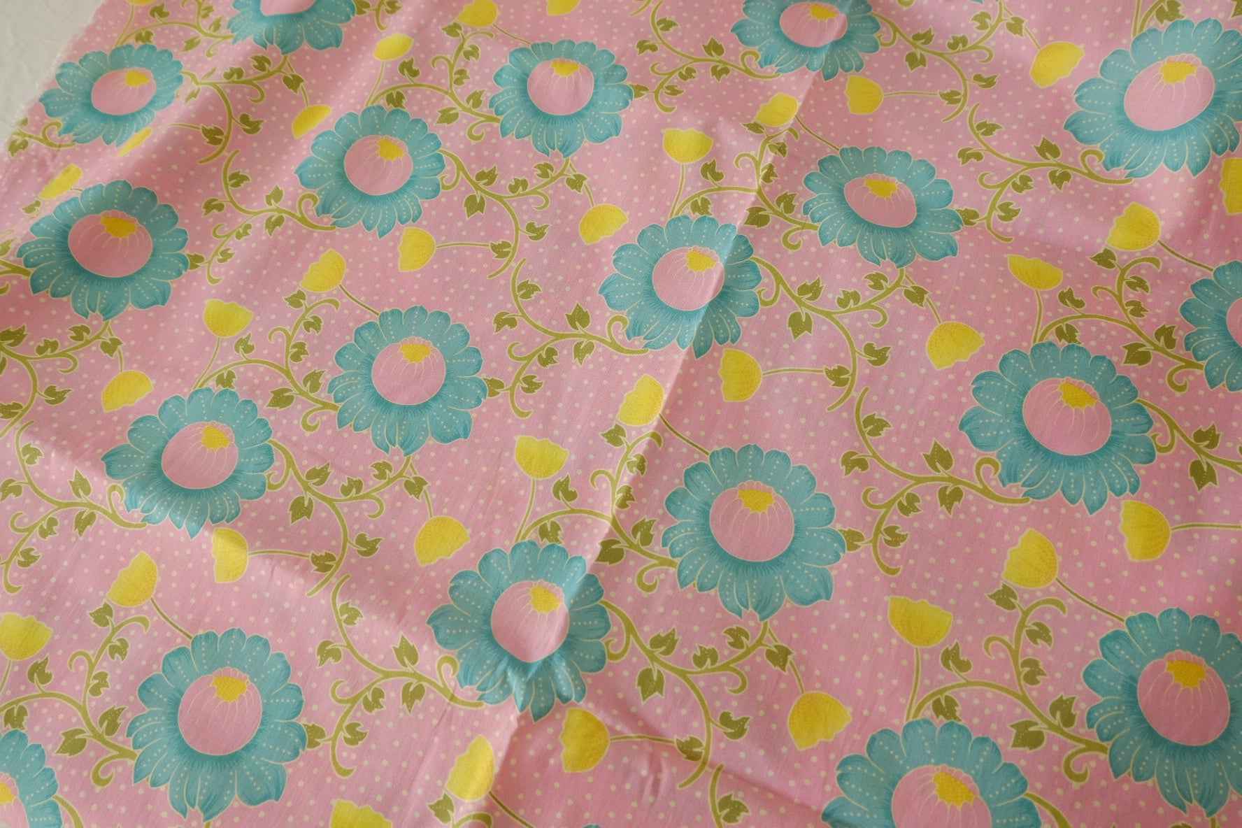 Pink Blue Floral Cotton Cloth — 2.19 yd