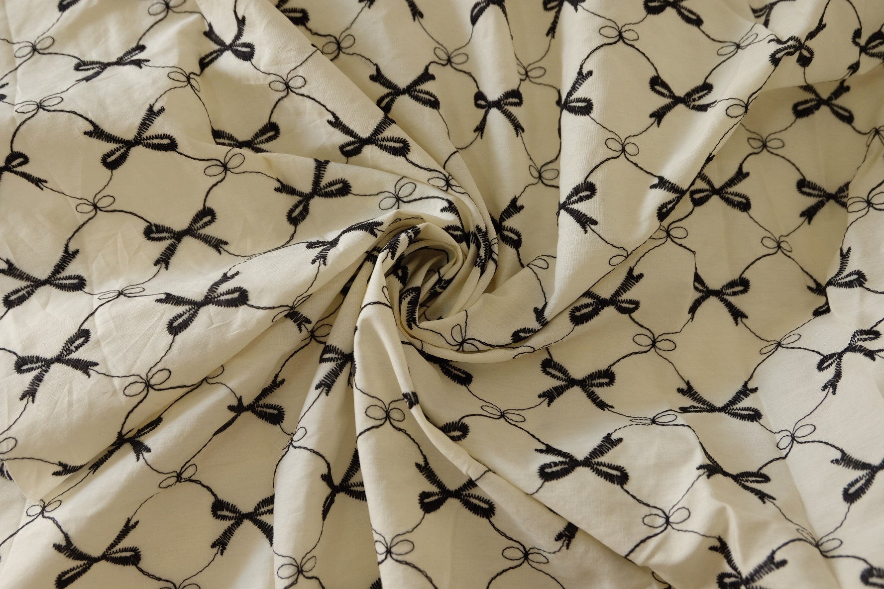 Black Bow Embroidered Cotton – 2.2 yd