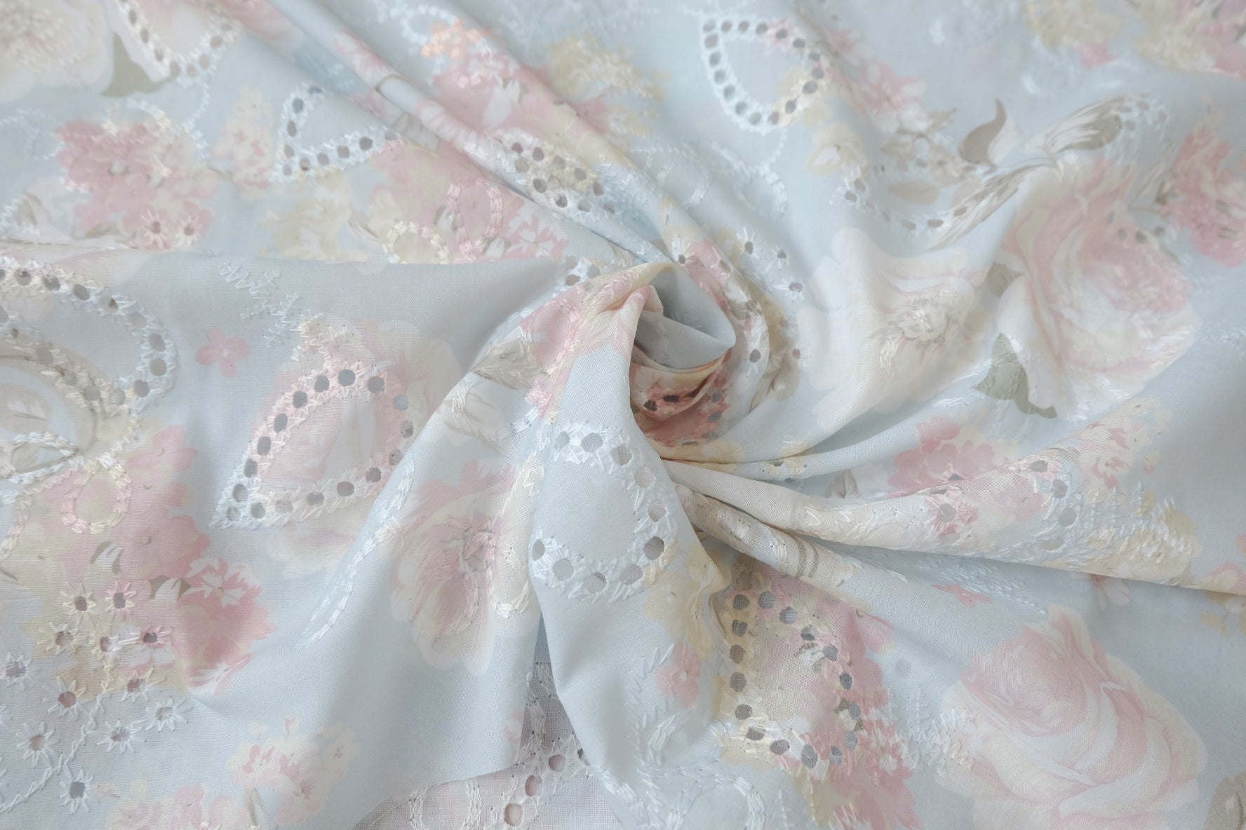 Pastel Floral Embroidered Cotton Blend, 2.19 Yards