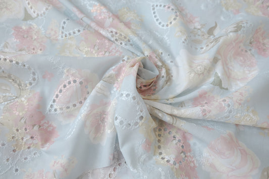 Pastel Floral Embroidered Cotton Blend, 2.19 Yards
