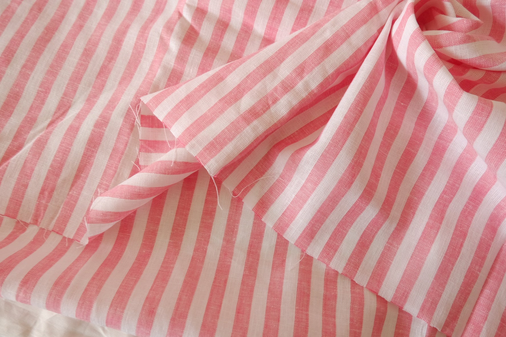 Blush Pink Striped Lightweight Pure Linen Fabric, 1.64 Yards