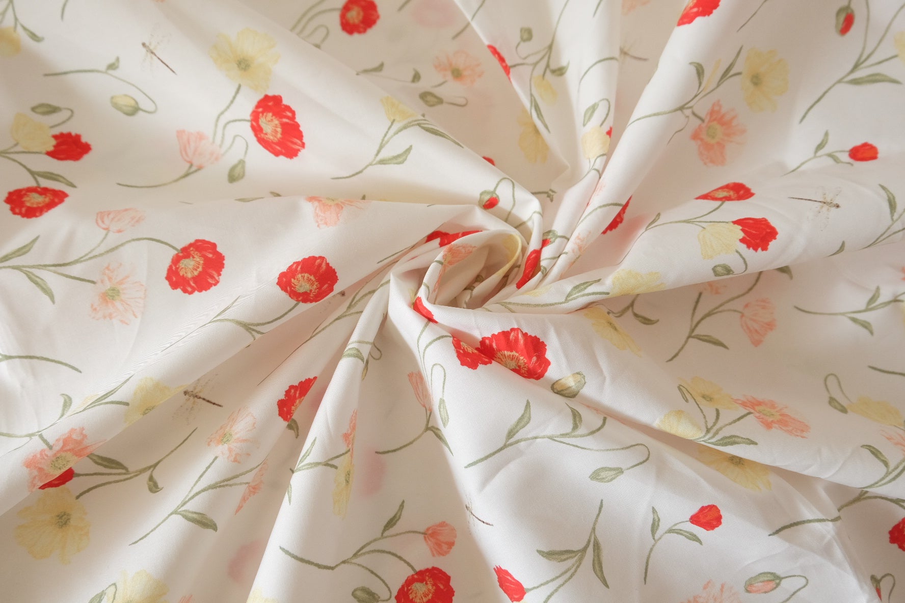 Minimalist Wildflower Cotton Poplin Fabric – Cream Background – 2.7 yd