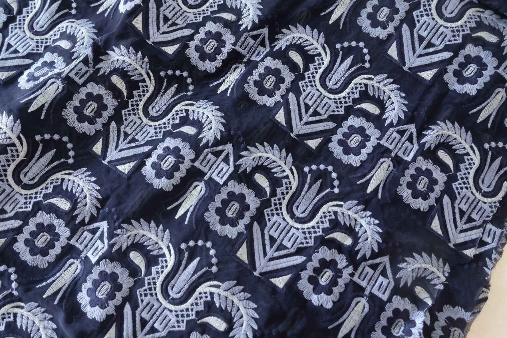 Navy Full Embroidered Mesh — 1.97 yd