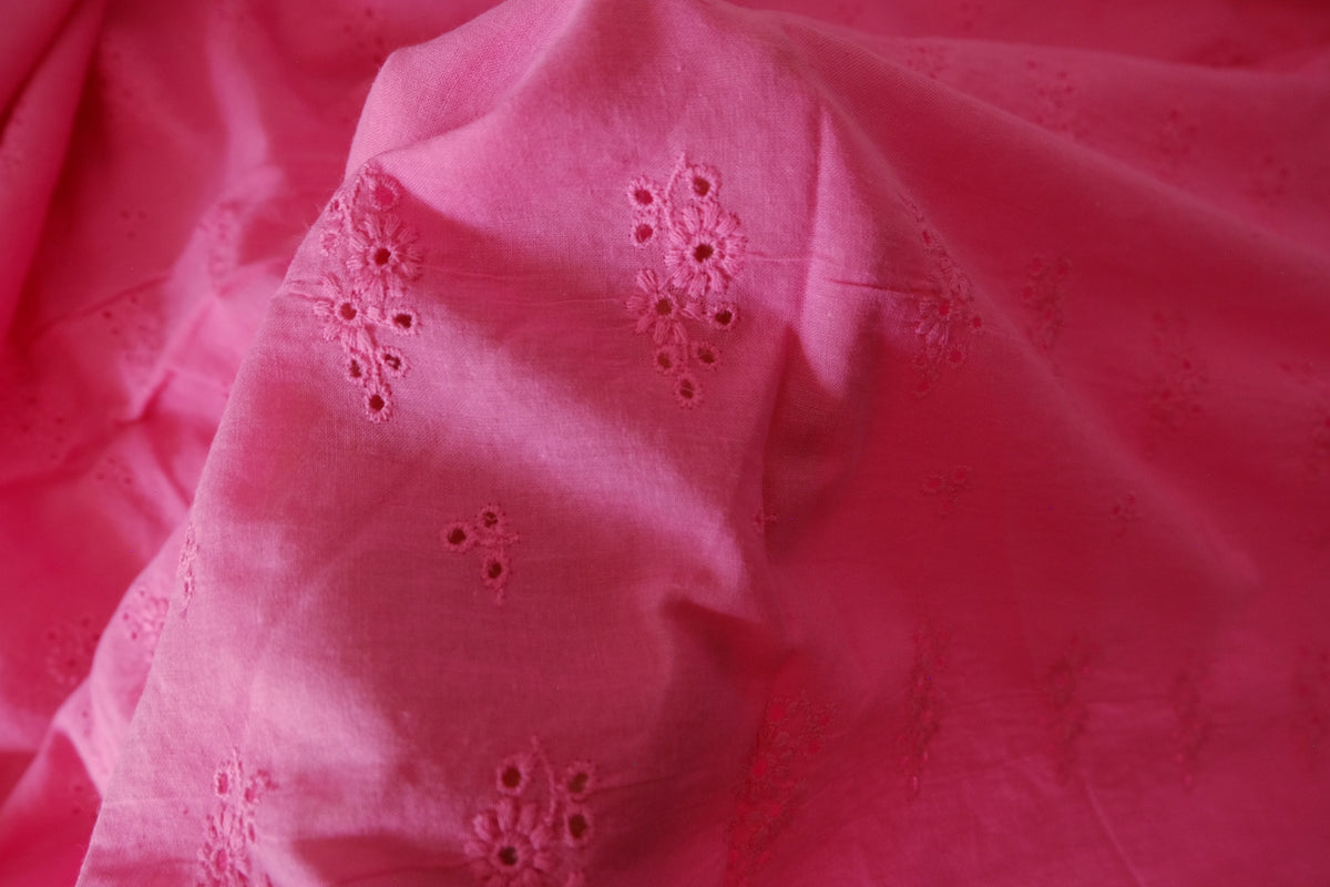 Raspberry Pink Floral Eyelet Cotton – 2.2 Yards