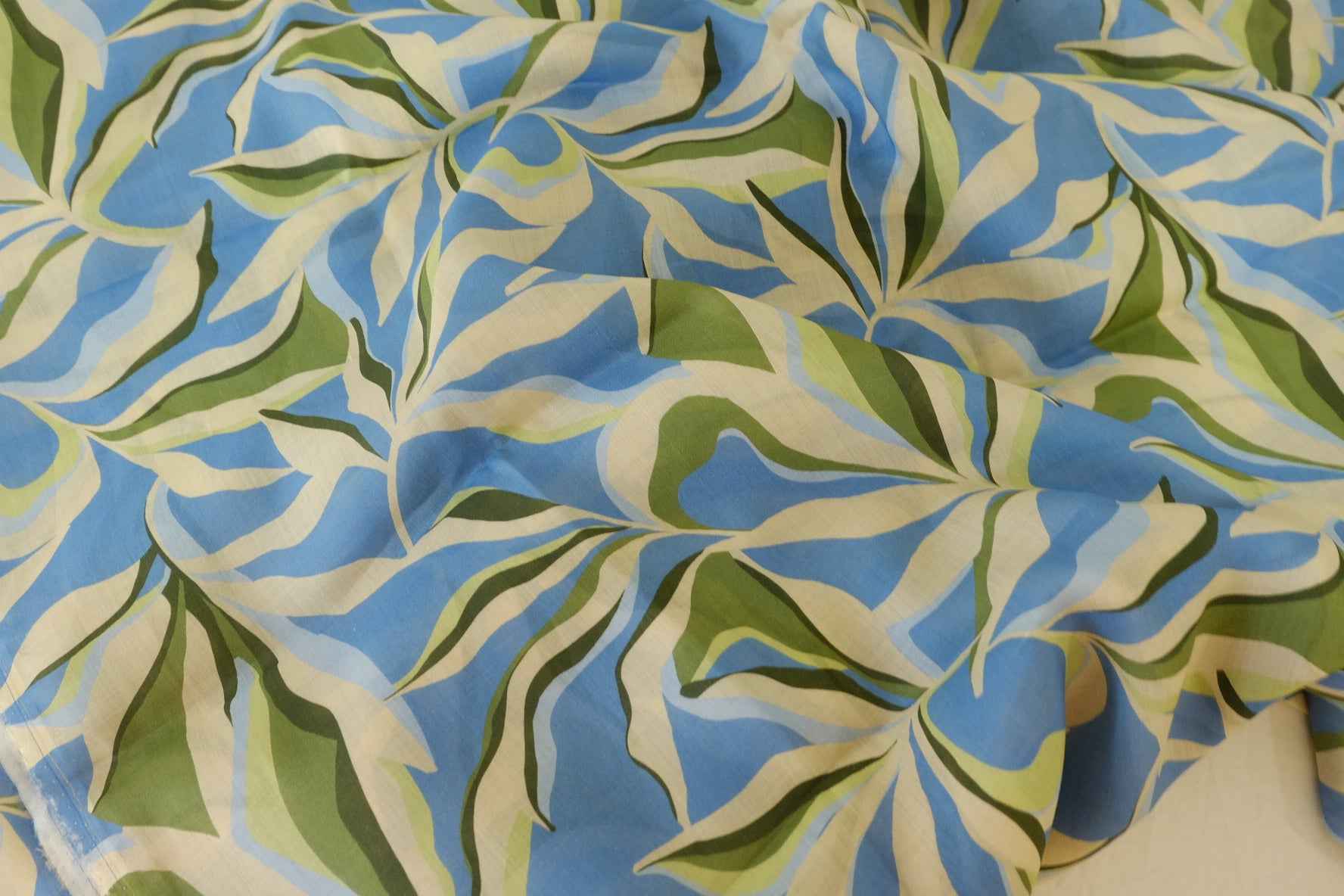 Blue Green Leafy Tencel Linen Fabric – 3.3 yd