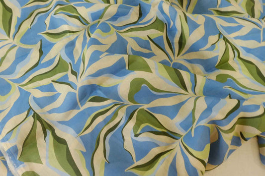 Blue Green Leafy Tencel Linen Fabric – 3.3 yd