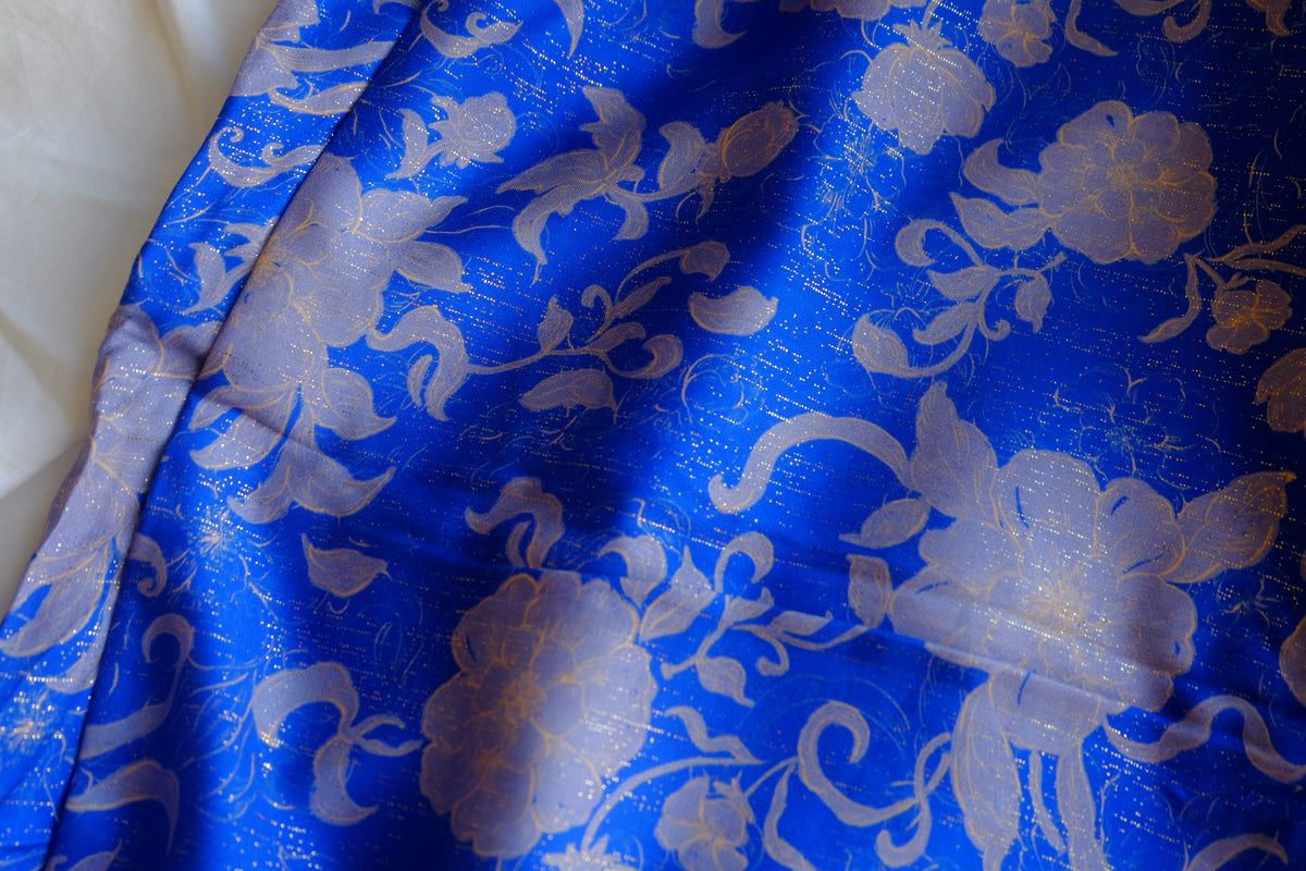 Royal Blue Floral Cotton Rayon Sateen – 2.3 yd