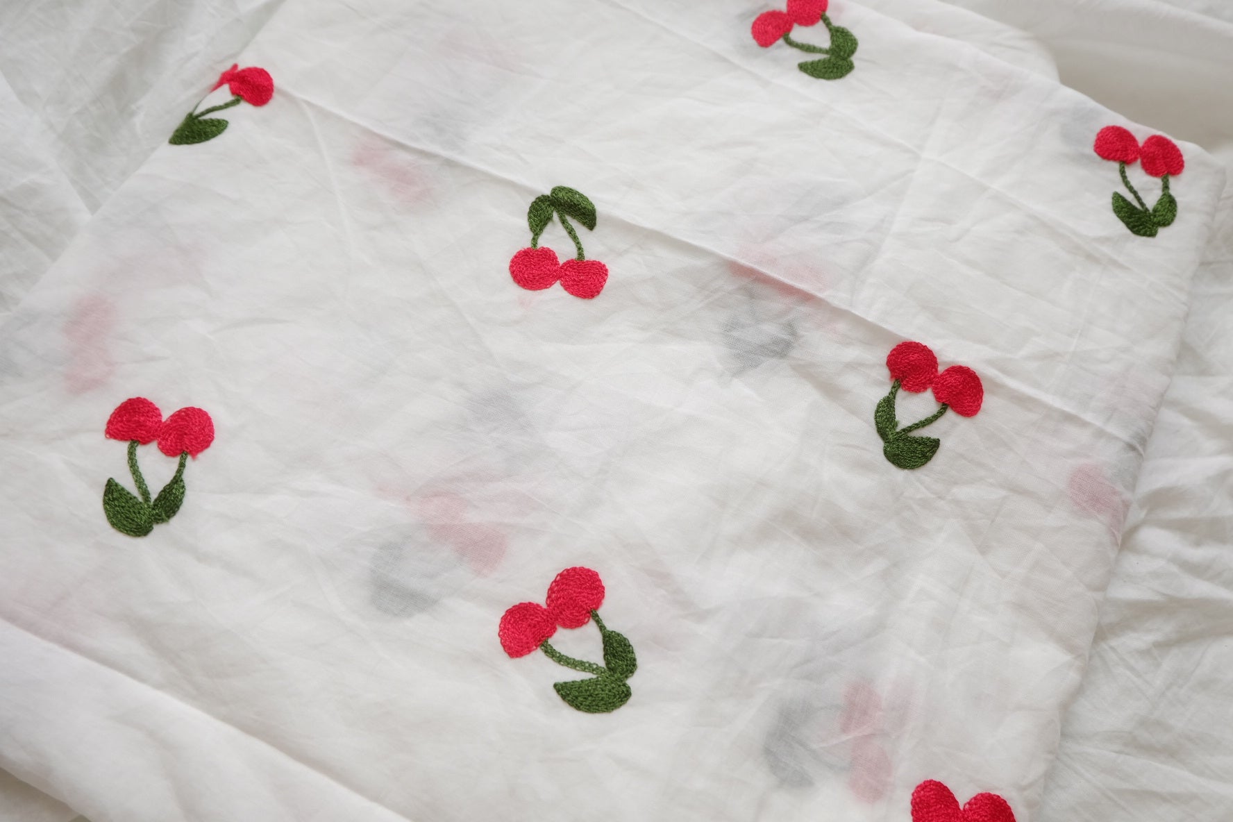 Cherry Embroidered Ultra-Light Cotton Voile, 2.2 Yards