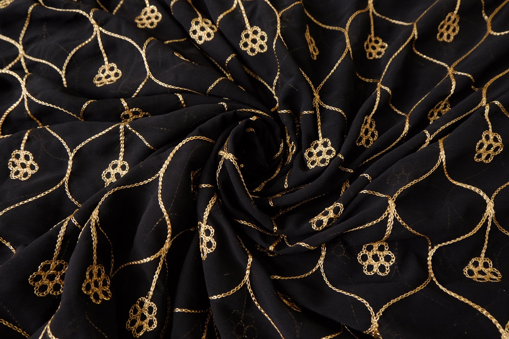 Gold Embroidered Sequin Mesh Fabric, 3.28 Yards