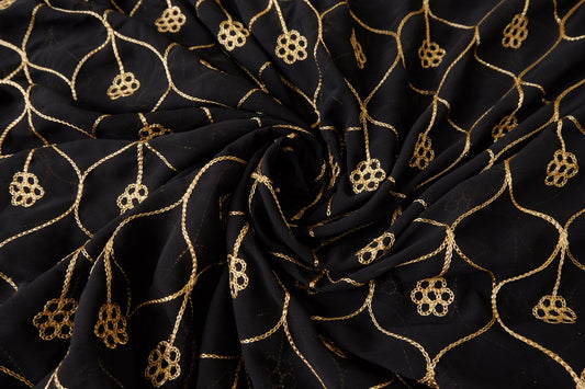 Gold Embroidered Sequin Mesh Fabric, 3.28 Yards