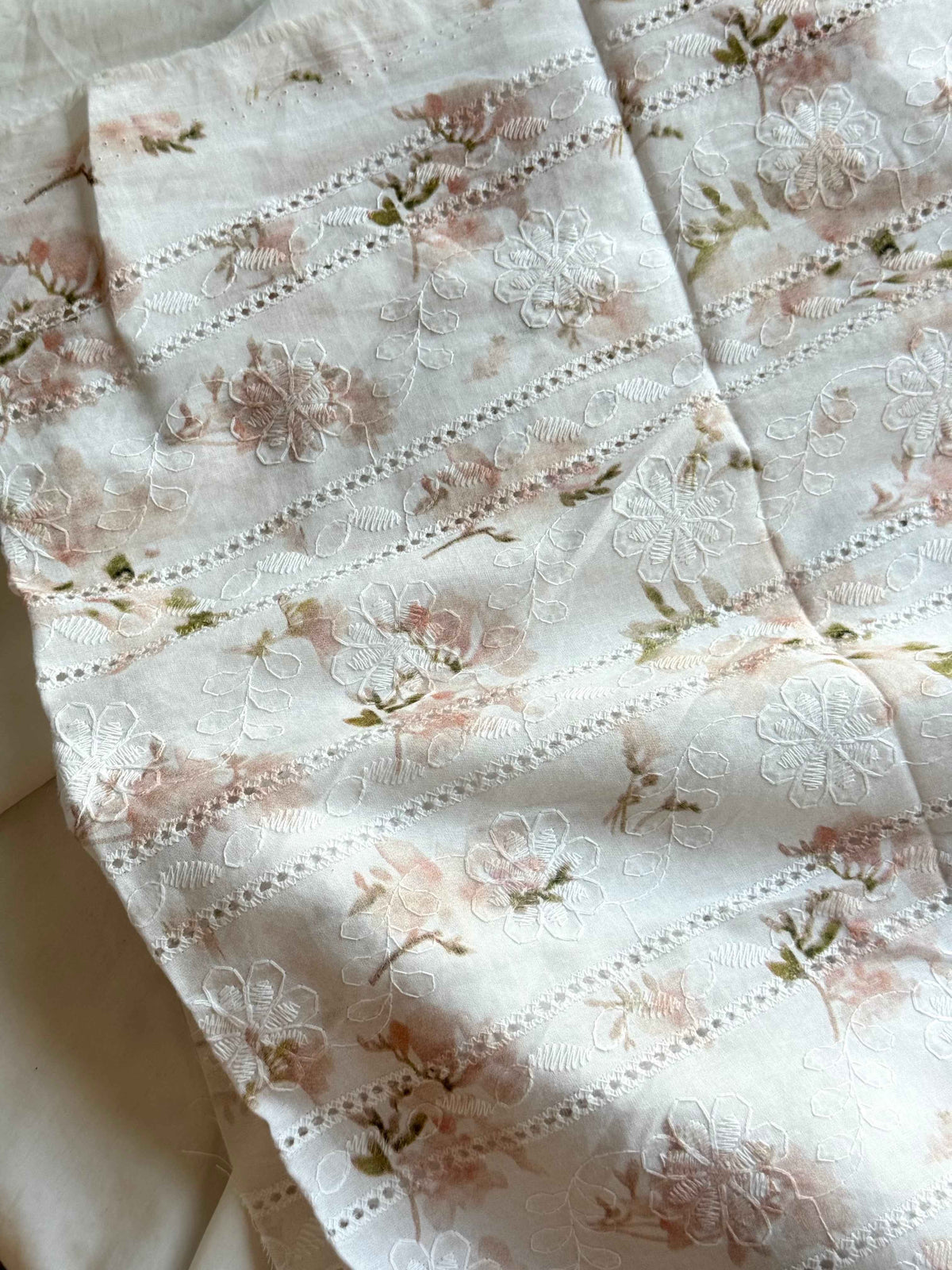 Blush Floral Eyelet Embroidered Cotton — 3.3 yd