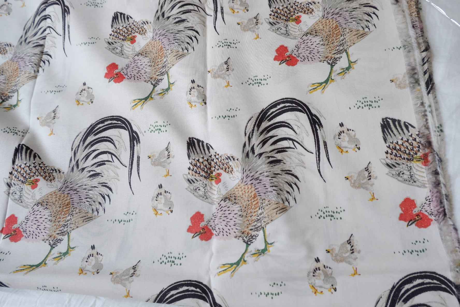 Rooster Cotton Fabric, Medium Weight for Skirts and Jackets, 2.19 Yards