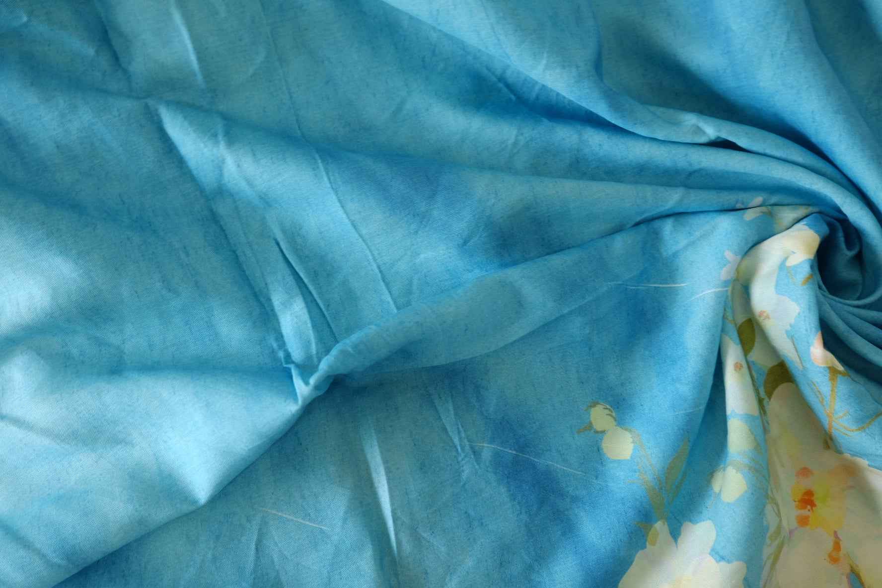 Blue Floral Tencel Border Cut — 1.75 yd
