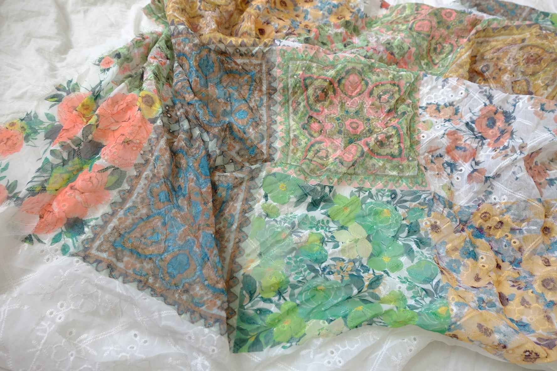 Vintage Patchwork Embroidered Lightweight Fabric — 2.19 yd