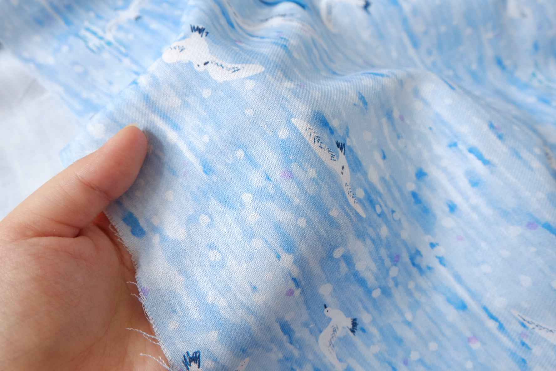 Light Blue Bird Print Soft Cotton Twill — 2.19 yd Piece