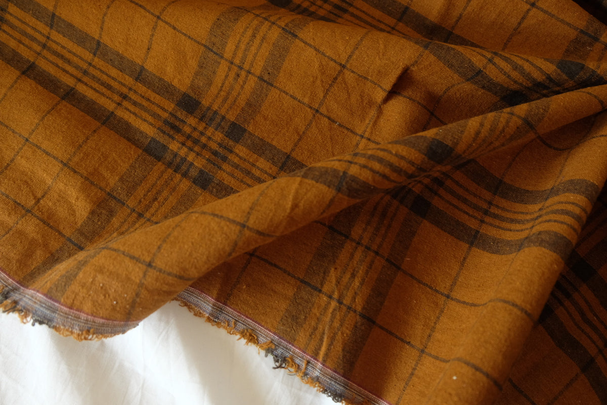 Vintage Rust Plaid Yarn-Dyed Cotton Fabric-2.2 yd
