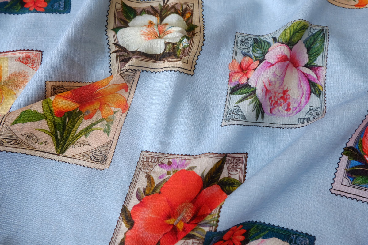 Floral Postage Stamp Lyocell Linen — 2.2 yd