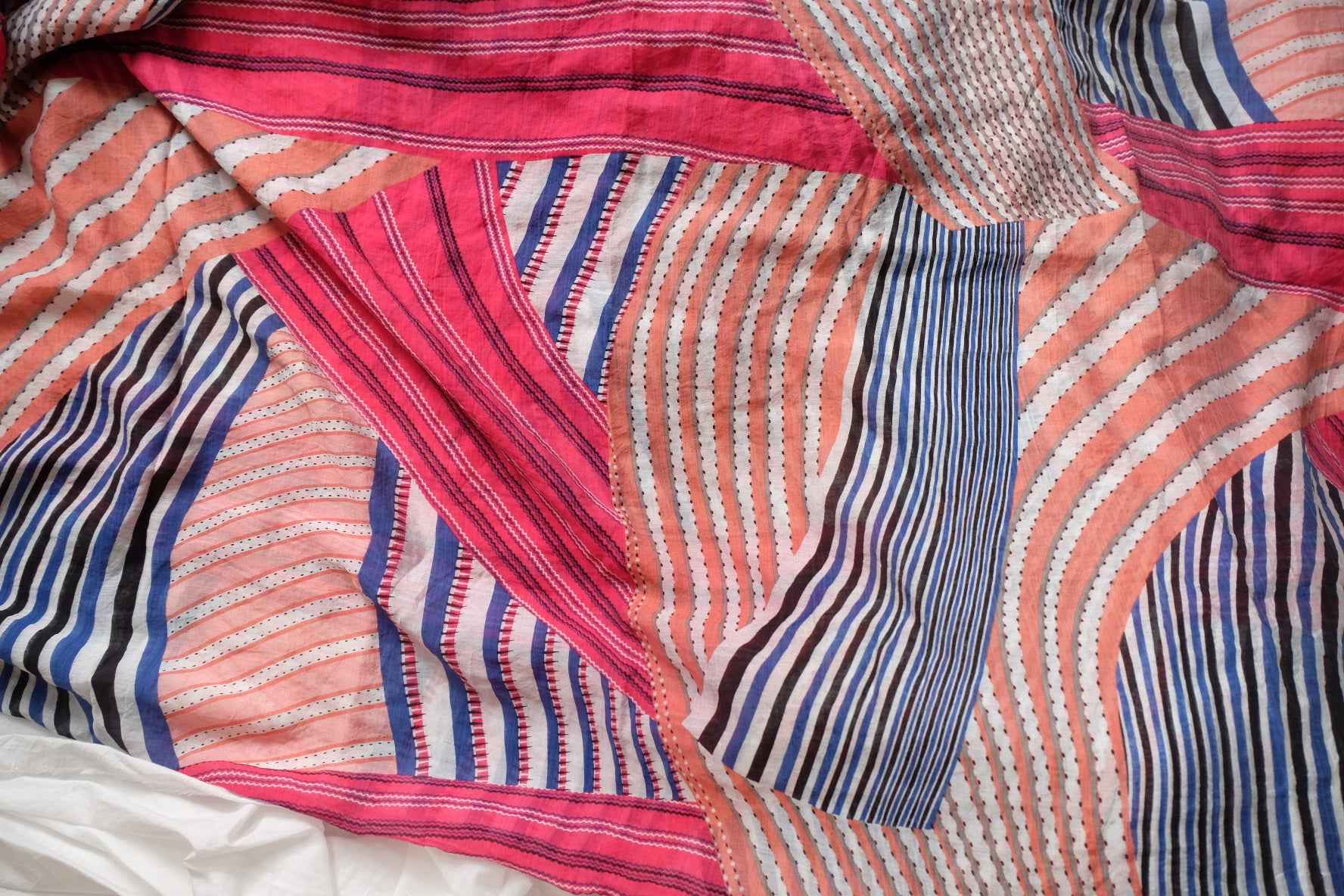 Bright Striped Cotton Voile Fabric, Soft Airy Summer Dress Weight, 3.06 Yards