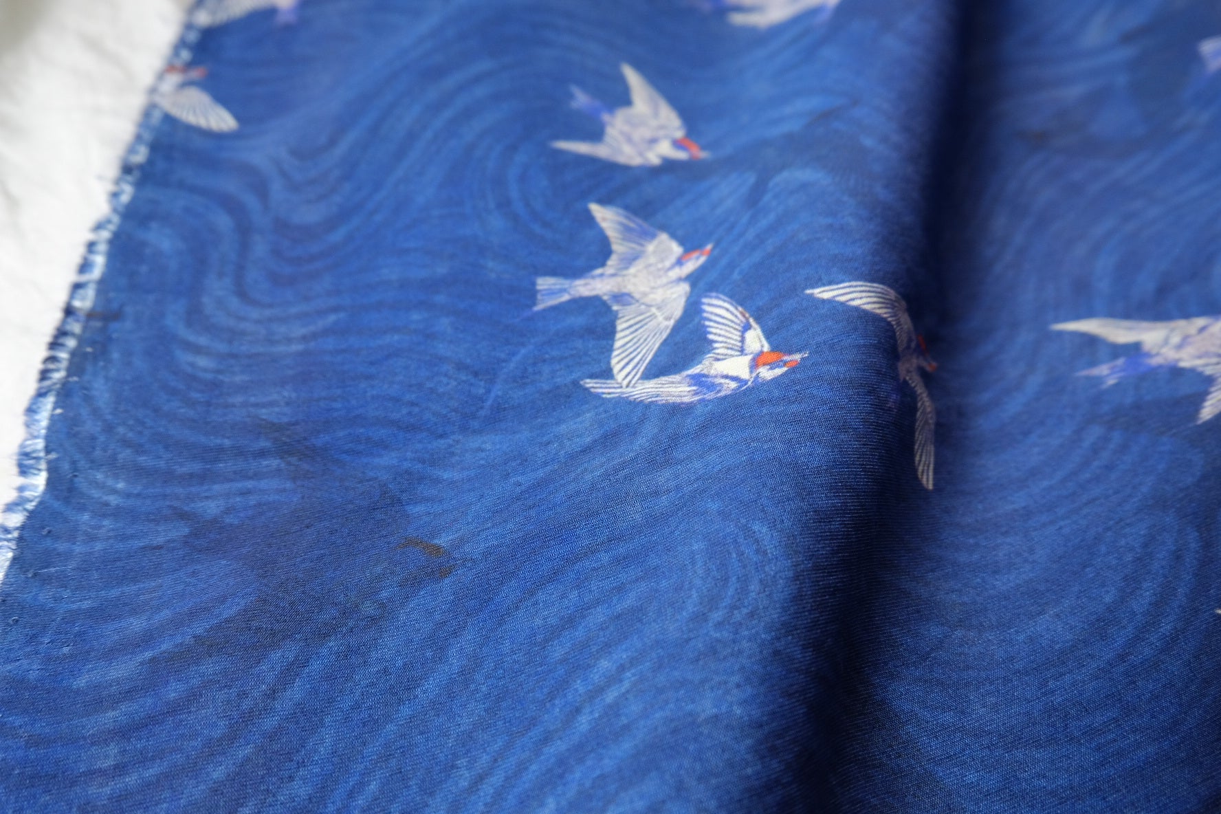Blue Flying Bird Cotton-Nylon Shirting Fabric — 2.19 yd