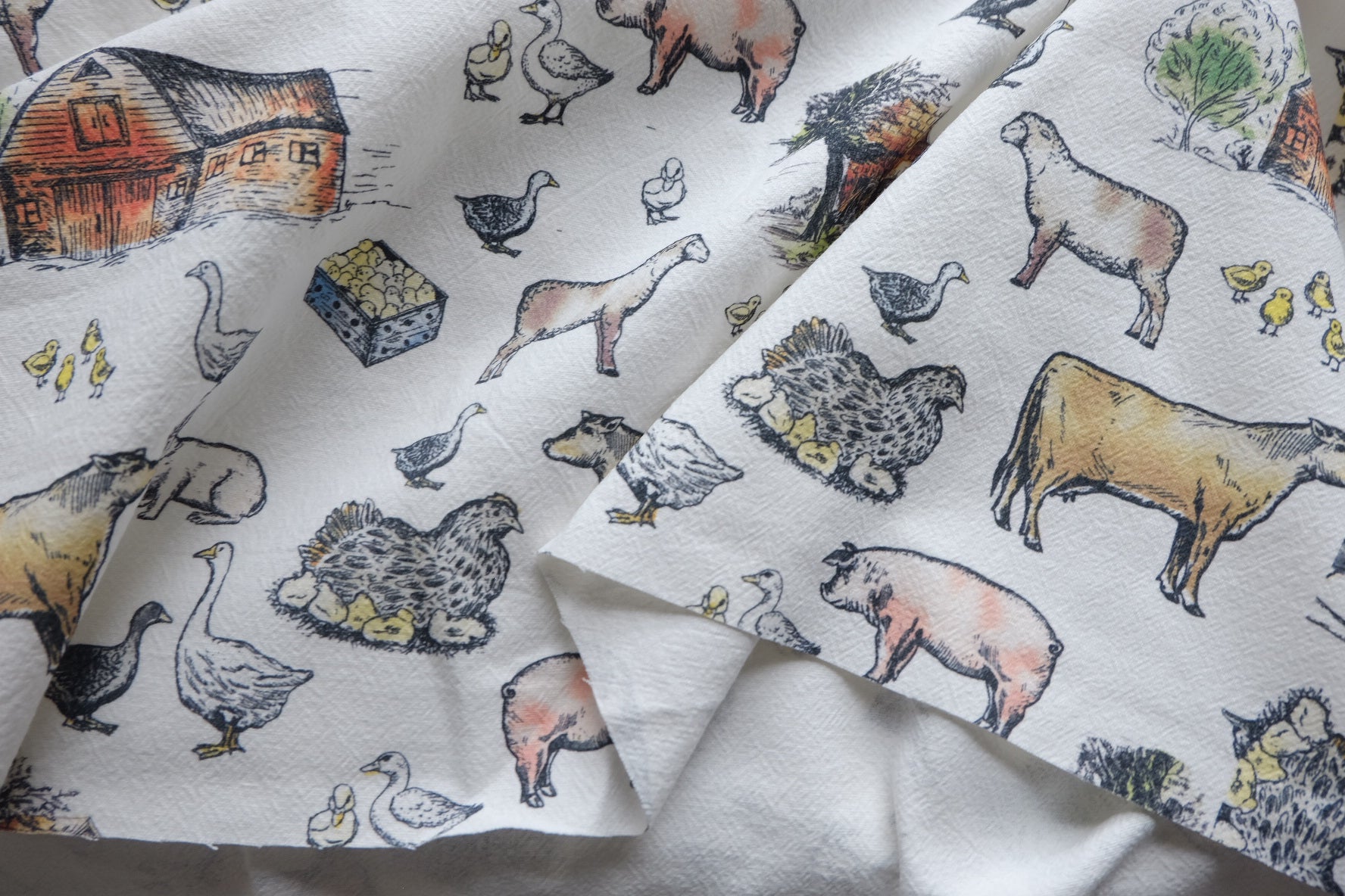 Farmyard Sketch Washed Cotton Linen – 2.2 yd