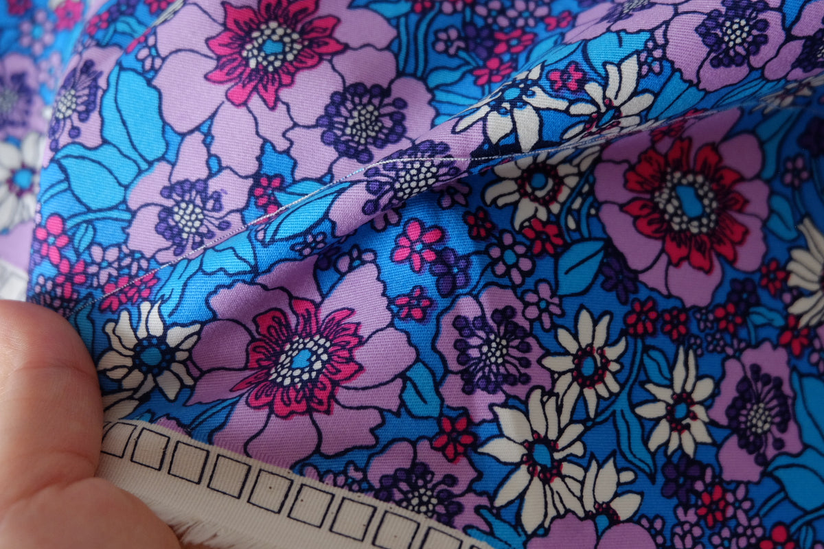 Retro Flower Power Brushed Cotton Twill – 1.6 yd