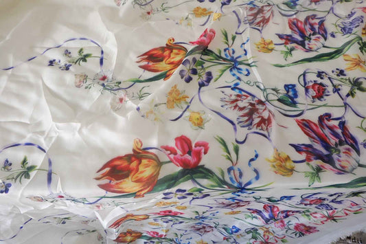 Border Floral Sheer Chiffon Organza Fabric – 3.2 yd
