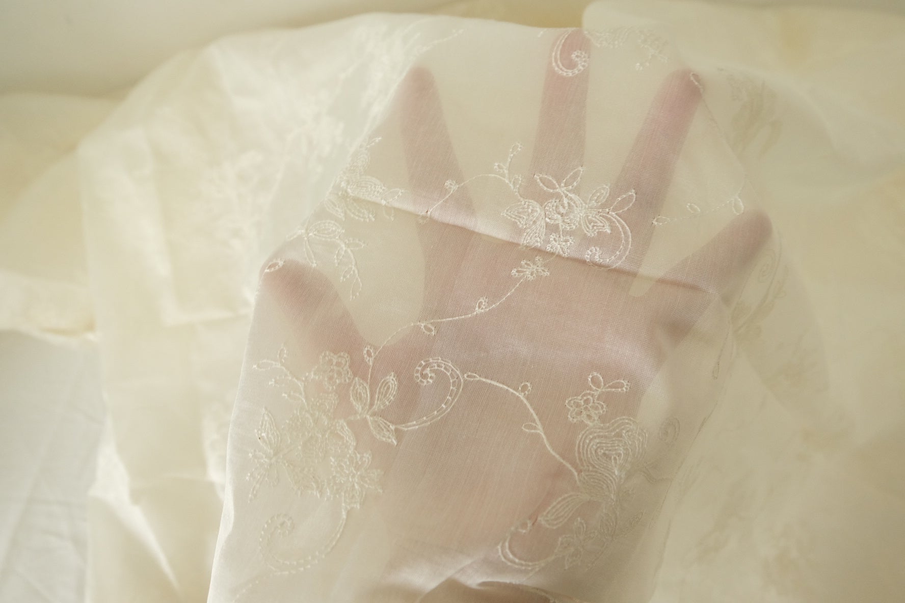 White Embroidered Tencel Fabric - 3.3 yd