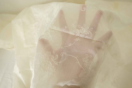 White Embroidered Tencel Fabric - 3.3 yd