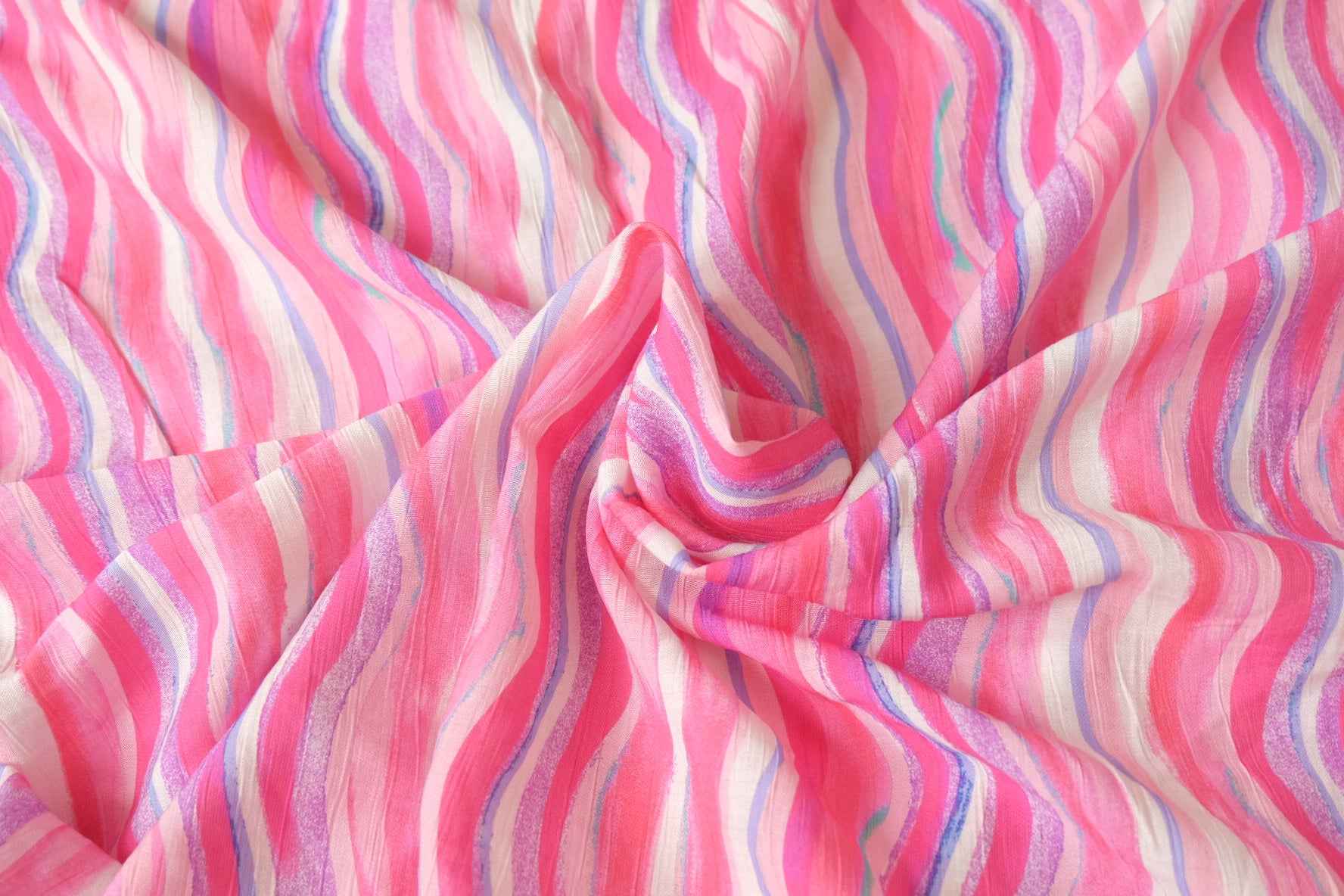 Pink Watercolor Stripe Textured Tencel Cotton Fabric, Lightweight Summer Dress Weight, 1.91 Yards