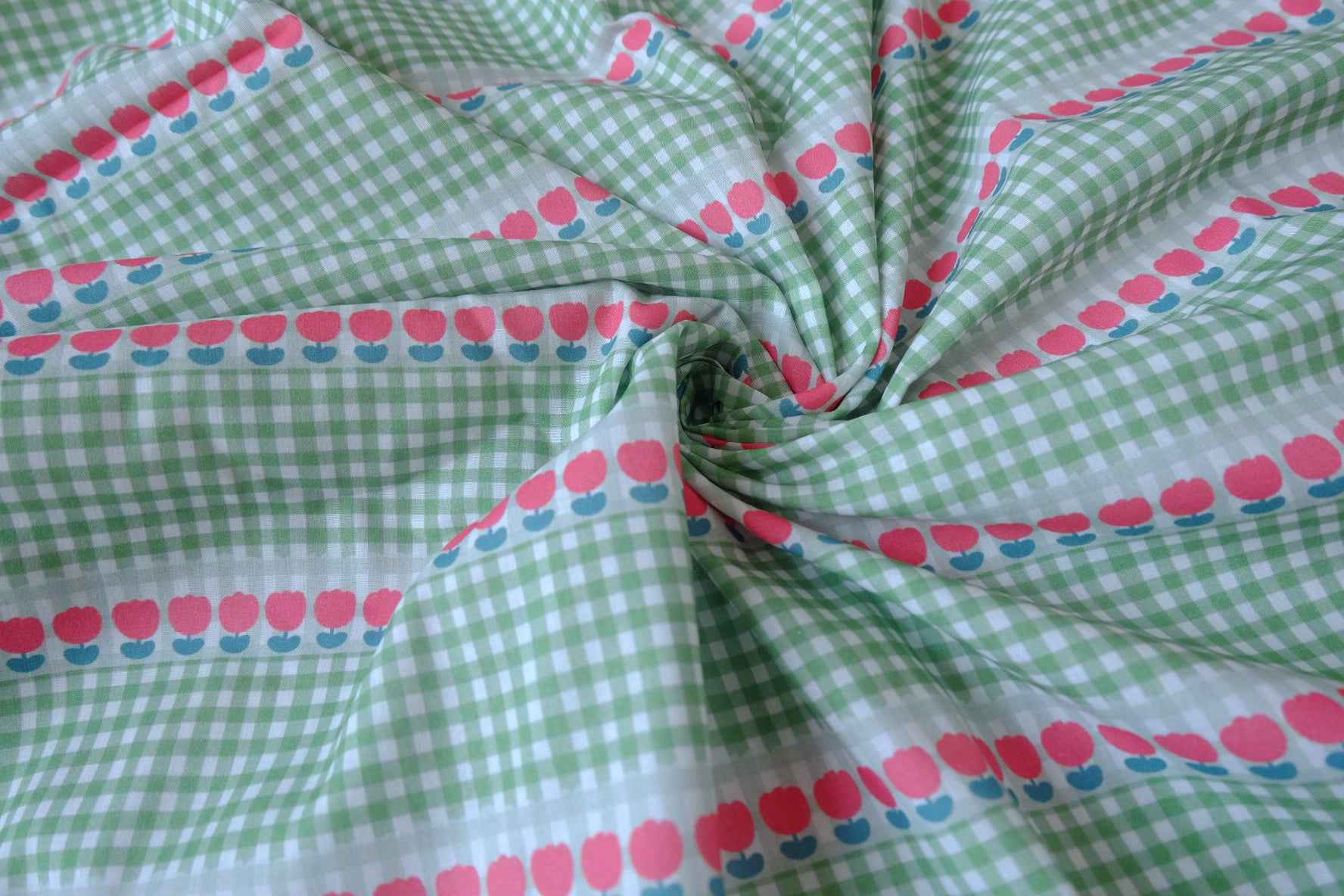 Green Gingham Tulip Cotton Fabric - 2.19 yd