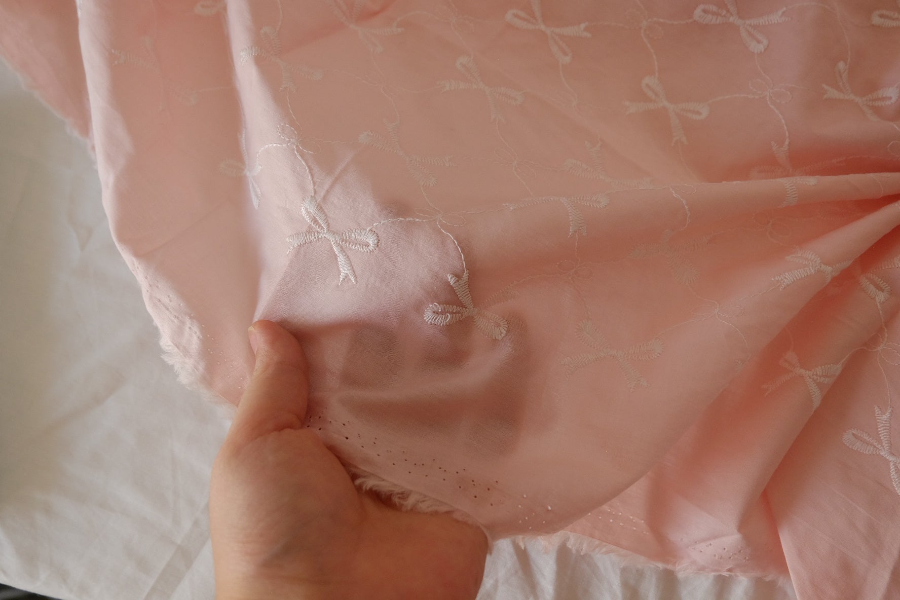 Blush Bow Embroidered Cotton – 2.2 yd
