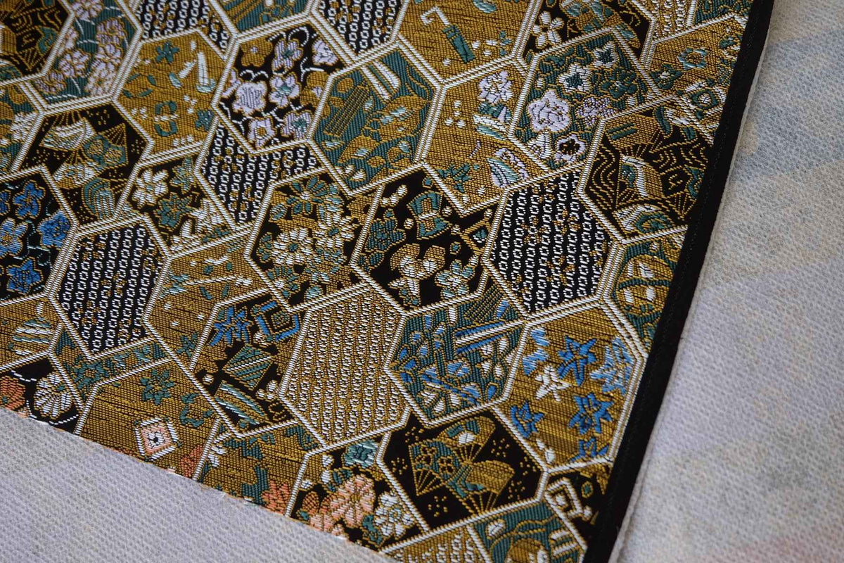 Antique Gold Hexagon Floral Brocade Fabric – 2.2 yd