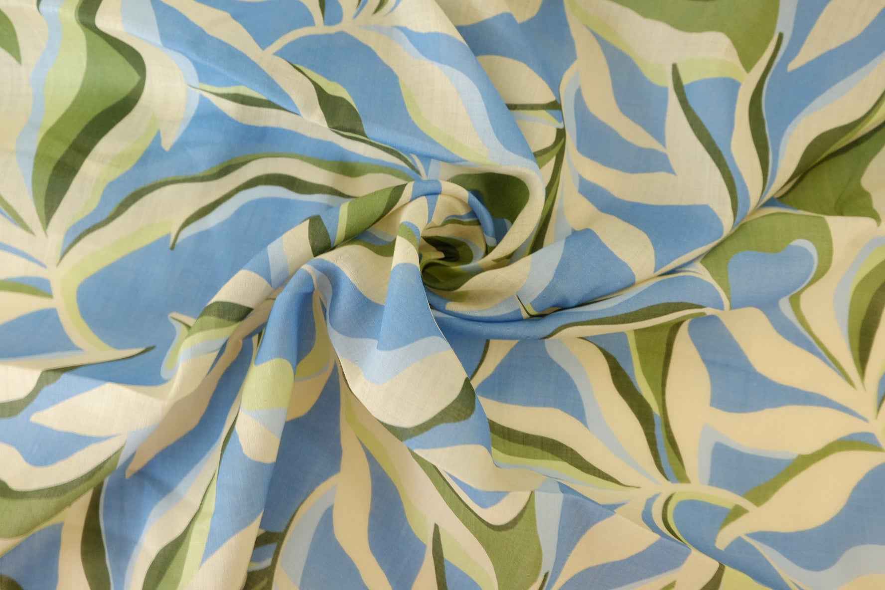 Blue Green Leafy Tencel Linen Fabric – 3.3 yd