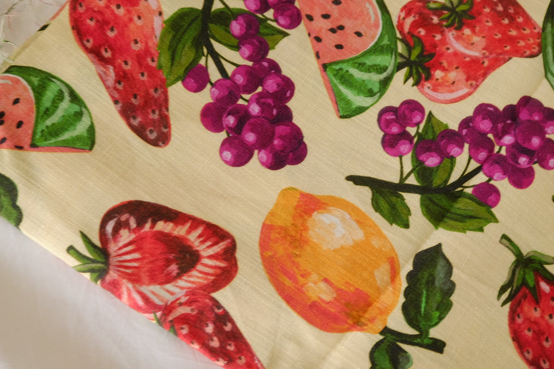 Linen Cotton Blend Fabric – Colorful Summer Fruit Print – 2.2 yd