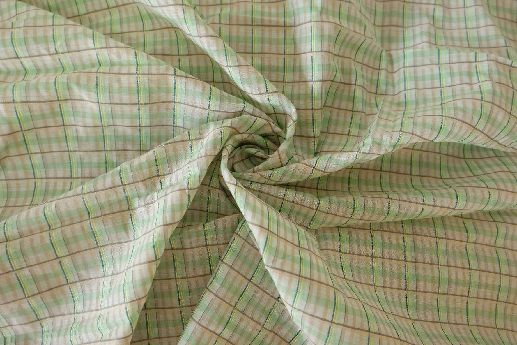 Yarn-Dyed Silk Cotton Check Fabric – Soft Green Plaid 2 yards