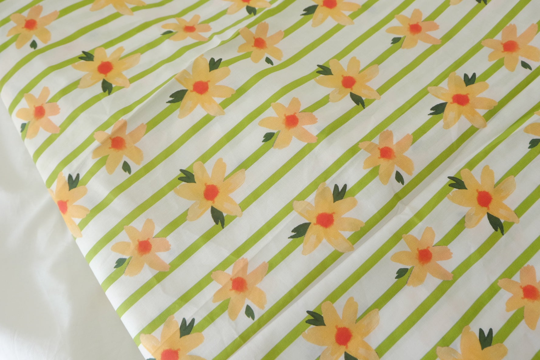 Cotton Lawn Fabric – Yellow Daisy Stripe Print – 3.3 yd