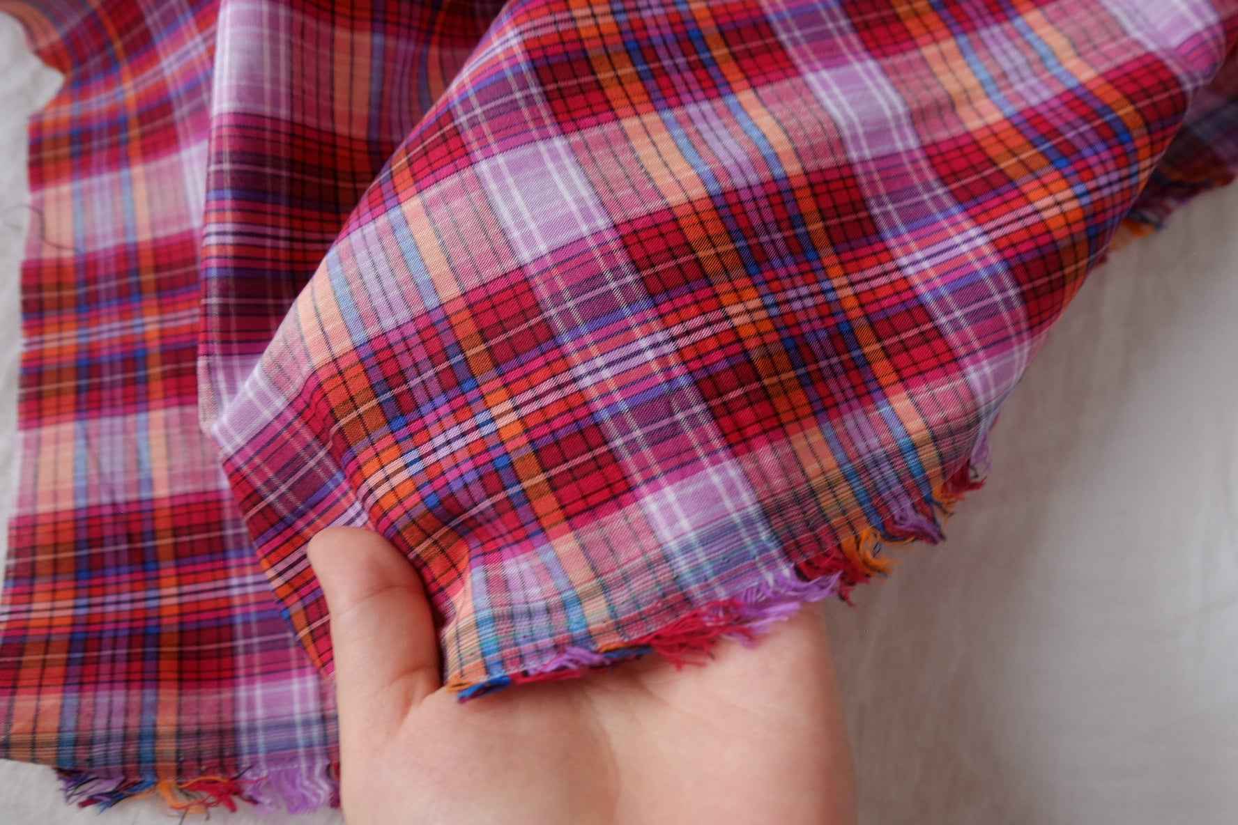 Colorful Madras Check Cotton Fabric - 3.28 yd