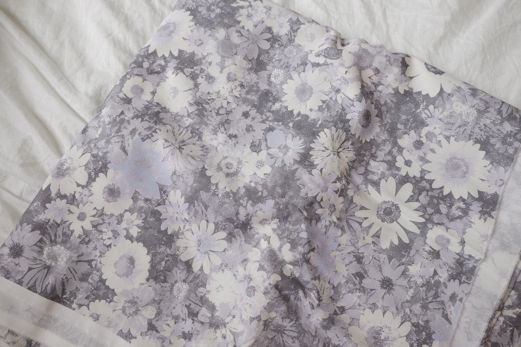 Japanese Grey Floral Structured Cotton Fabric - 1.64 yd