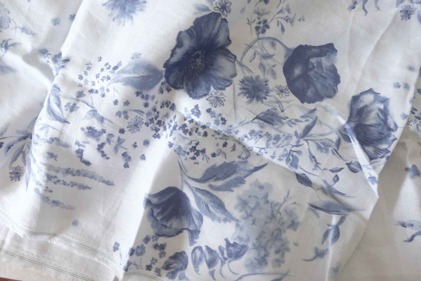 Blue Botanical Designer Deadstock Pure Linen Fabric – 1.5 yd