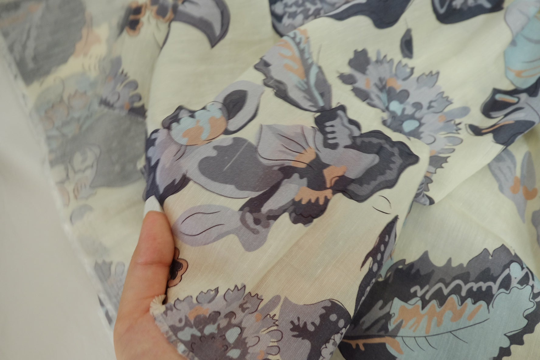 Soft Grey Botanical Tencel Linen Blend Fabric – 3.3 yd