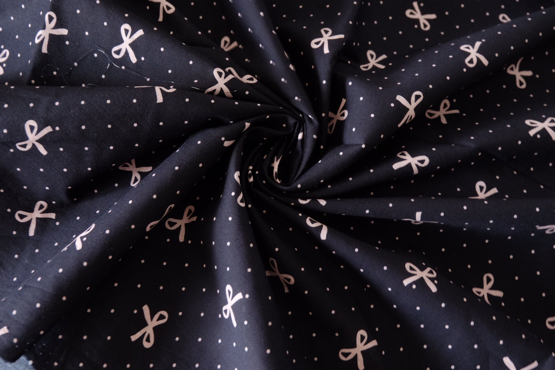 Black Bow & Polka Dot Cotton Fabric – 3.28 yd