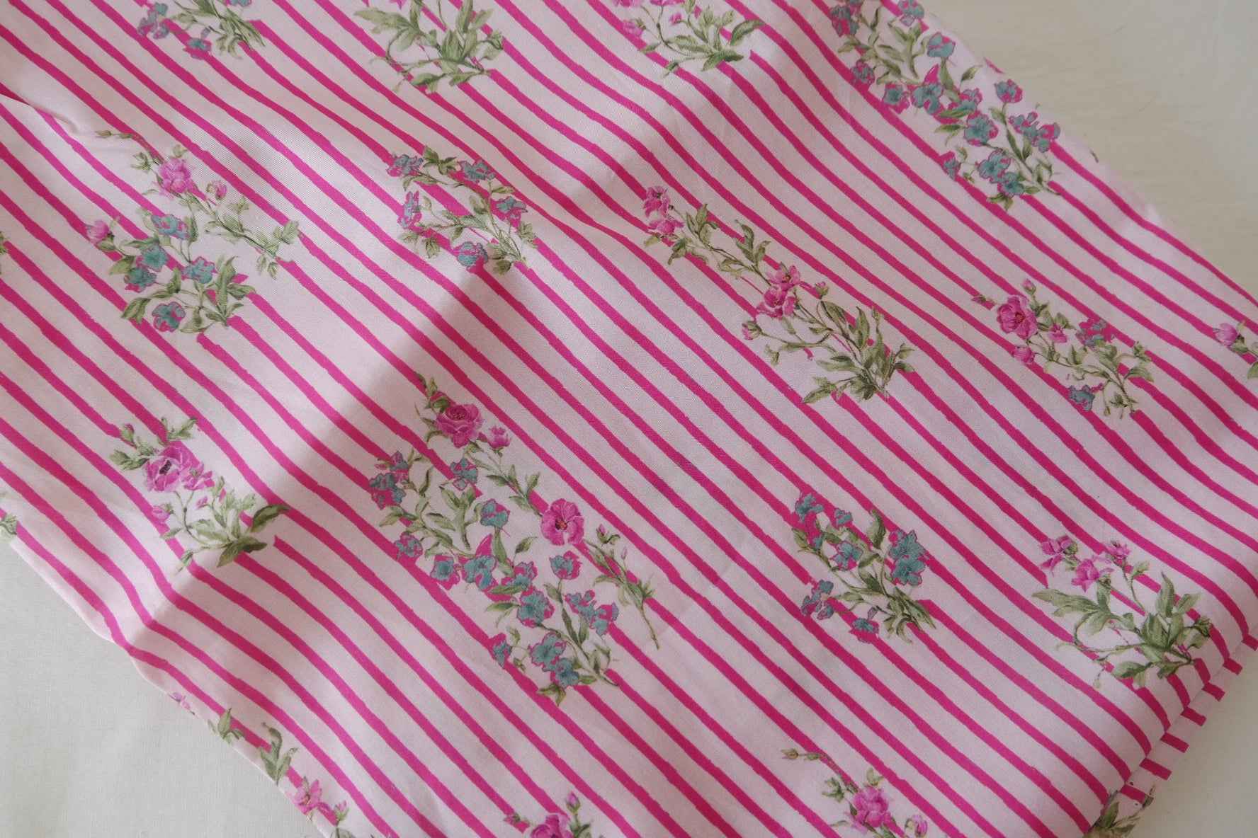 Pink Stripe Floral Cotton Lawn Fabric – 2.4 yd