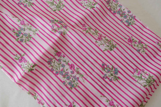 Pink Stripe Floral Cotton Lawn Fabric – 2.4 yd